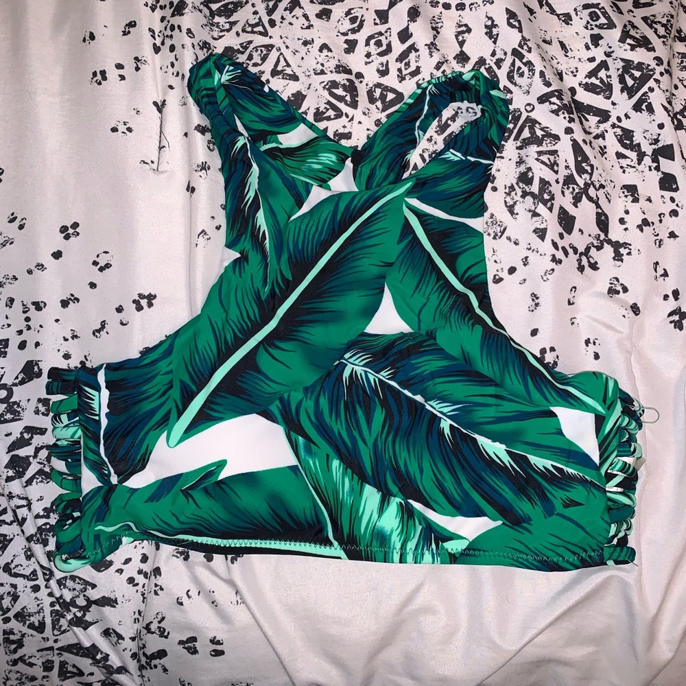 Leaf print bikini top. NEVER WORN